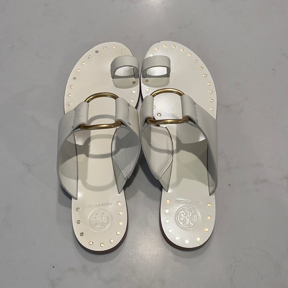 White and Gold Tory Burch Sandals